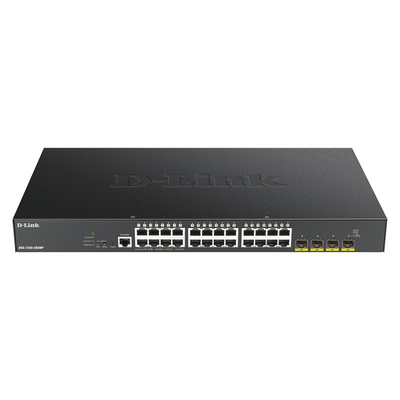 D-Link DGS-1250-28XMP 28 Port Gigabit Smart Managed Switch with 10G Uplinks & Power over Ethernet (PoE) Black
