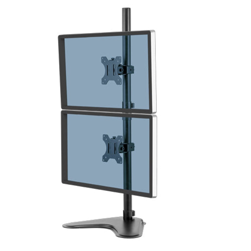 Fellowes Seasa Dual Stacking Monitor Arm - Freestanding Monitor Mount for 8KG 32 inch Screens - Ergonomic Adjustable Monitor Arm - Tilt 45 Pan 120 Rotation 360, VESA 75 x 75/100 x 100 - Black