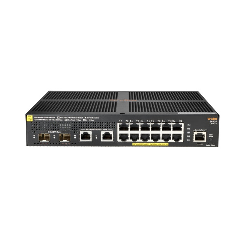 HPE Aruba Networking Aruba 2930F 12G PoE+ 2G/2SFP+ Managed L3 Gigabit Ethernet (10/100/1000) Power over Ethernet (PoE) 1U Black