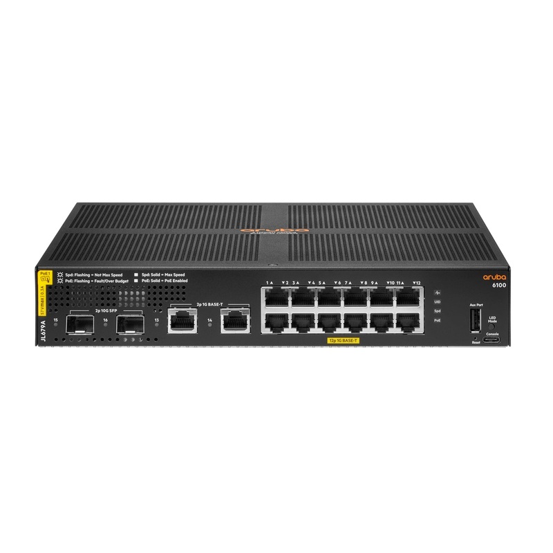 HPE Aruba Networking Aruba 6100 12G Class4 PoE 2G/2SFP+ 139W Managed L3 Gigabit Ethernet (10/100/1000) Power over Ethernet (PoE) 1U Black