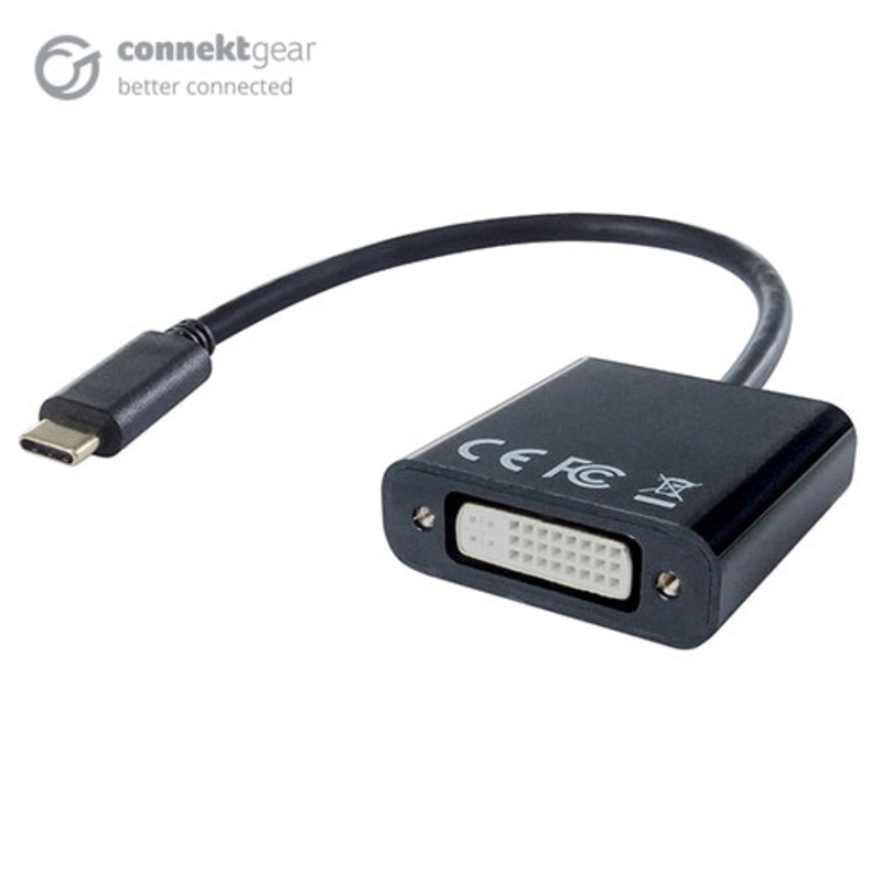 connektgear USB 3.1 Type C to DVI-I Active Adapter - Male to Female - Thunderbolt and DP Compatible