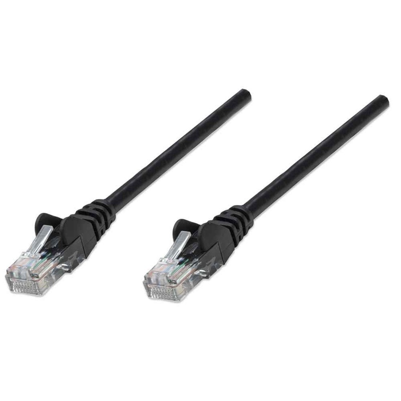 Intellinet Network Patch Cable, Cat5e, 0.5m, Black, CCA, U/UTP, PVC, RJ45, Gold Plated Contacts, Snagless, Booted, Lifetime Warranty, Polybag